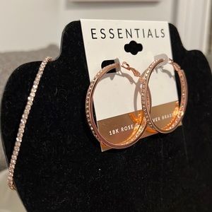 Rose Gold hoop earrings with bracelet